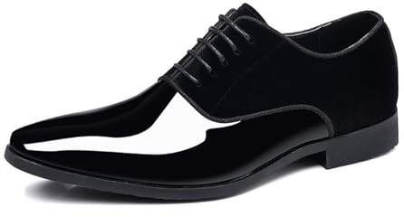 LMUIPMAA Hombre Zapatos de Vestir Formales con Cordones Zapatos Oxfords de Negocios Charol Zapatos de Boda,Negro,40 EU