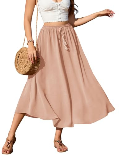 Zeagoo Jupe Femme Longue Elastique Élégante Taille Haute à Cordon Maxirock | Unie Casual de Temps Libre Mariage Cocktail Jupe