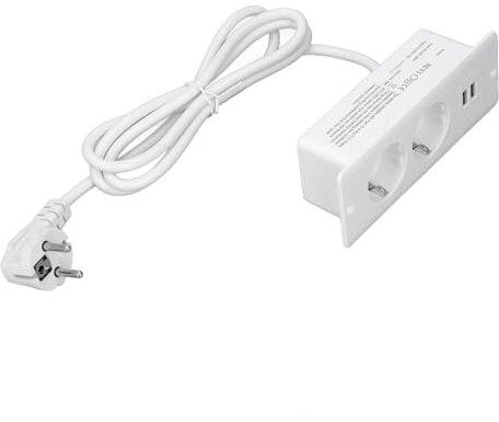 Tonysa Presa Scrivania con 2 Porte USB 2 CA, Presa di Corrente Integrata Nell'hub di Alimentazione Scrivania con Cavo 1,5 M, per Mobili, Apparecchiature Meccaniche (White)