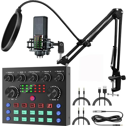Gofemial Kit de Microfono PC Streaming con Mesa de Mezclas DJ, Microfono Condensador USB Controladora DJ Interfaz de Audio con Tarjeta de Sonido, con Soporte de Micrófono para iPhone Karaoke Podcast