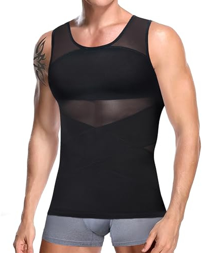 Compression Homme Shapewear Débardeur Contenant Minceur Maille Contentive Minceur Bandeau Ventre Sport Fitness Débardeur Abdominal (FR/ES, Alpha/Lettres, L, Taille Normale, Taille Normale, Noir)