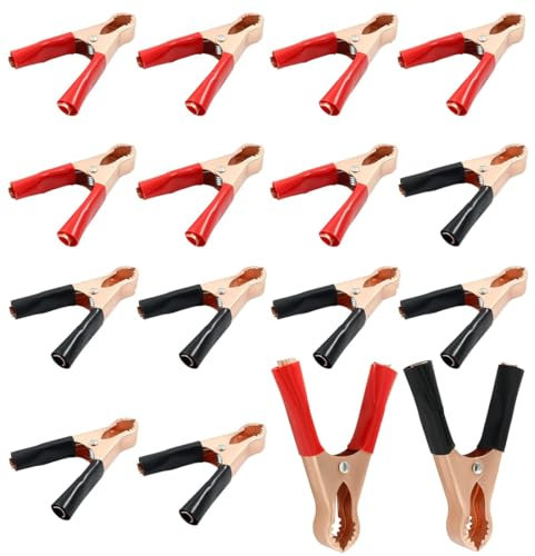 16 Pinzas Cocodrilo Eléctrico, Pinzas Batería Coche 50A, Cobre Pinzas Cocodrilo Batería, para baterías de coche rojo negro cable de arranque