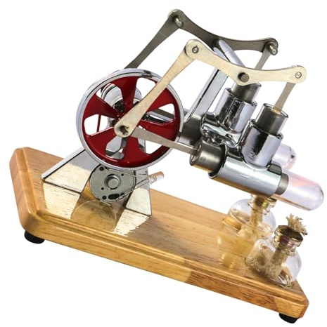 Generic Motore Stirling, Kit Motore Stirling con Piastra di Base in Quercia e Artigianato Gocciolante Kit a Vapore Bilanciata a Vapore per Display Educativi e Intrattenimento per Bambini (SILVER)