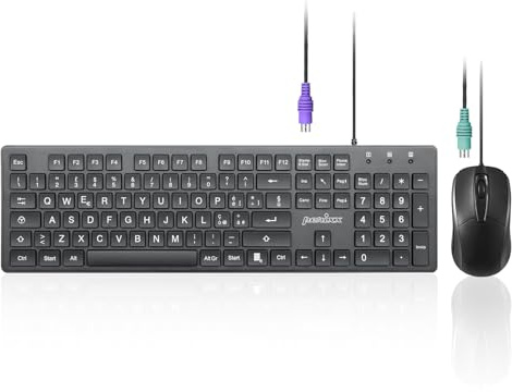 Perixx PERIDUO-117P Set Tastiera e Mouse PS/2, Layout QWERTY Italiano, Mouse Ottico a 3 Tasti, Cavo da 1,8 m, Nero