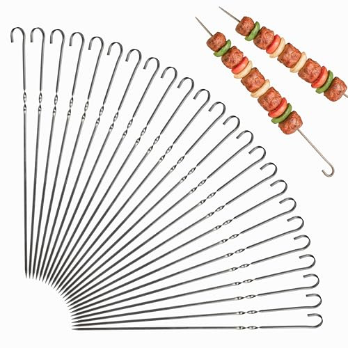 25 Pièces Brochettes de Barbecue en Acier Inoxydable, Brochettes de 30cm avec Organisateur, Idéales pour Viande et Légumes, Brochettes Plates pour Cuisson Uniforme ﻿