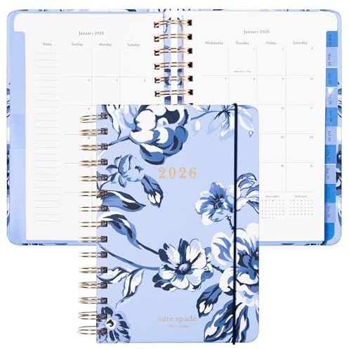kate spade new york Daily Planner 2026 Medium Agenda January-December 2026, Hardcover Weekly and Monthly Spiral Planner with Stickers (Floral Toile)
