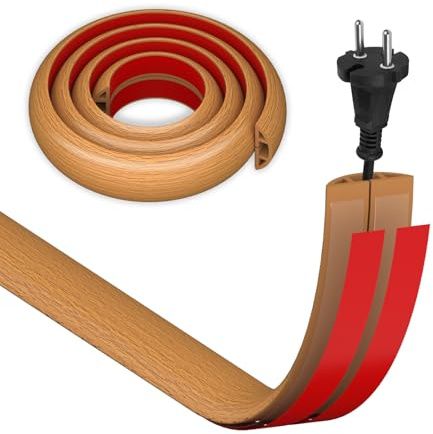 HEMENTEC Kabelkanal, träutseende, 3 cm x 1 m, kabelkanal, självhäftande golv, kabelbro, golv, flexibel PVC golvkabelskydd, kabellist, golv, platt kabelskydd för kabelskydd hem, kontor, konsert