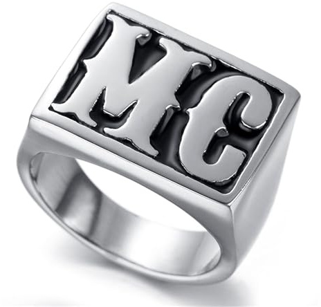 Bague en Acier Titane MC de Moto Biker Hip-Hop Punk Bague de Bijoux Sceau Plat pour Riders & Rappers