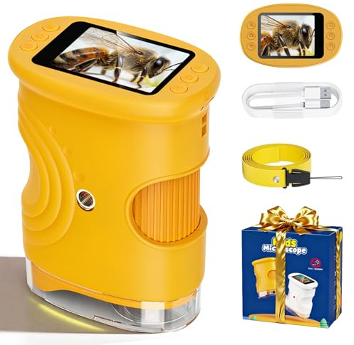Microscope Numérique pour Enfants, 1000X Portable Rechargeable Microscope Numérique, IPS 2'', 8 Lumières LED, Scientifique et Jouet Éducatif pour Enfants 3–12 Ans