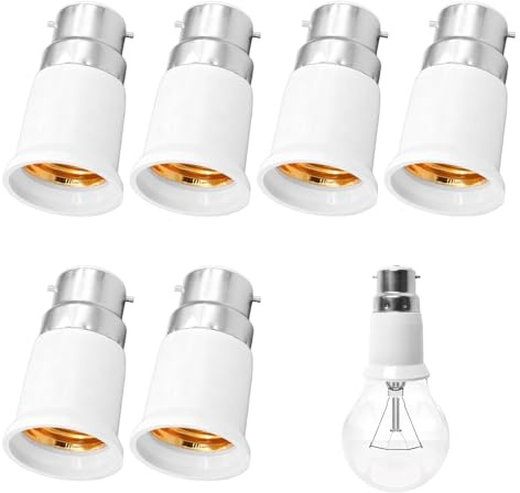 Adaptateur B22 E27, 6 pièces Adaptateur Ampoule Baillonette Vers Vis, Adaptateur Ampoule, Adaptateur Douille Baillonette Vis, pour Ampoules LED, Incandescente Halogène et CFL pour Eclairage.