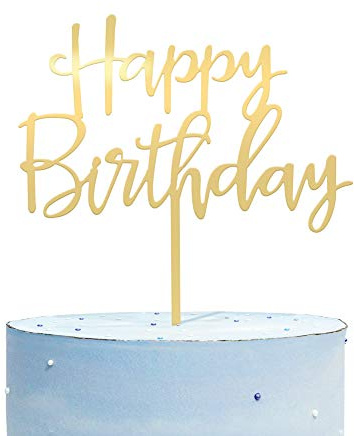 CC TOWN Happy Birthday Cake Topper, Mirrored Gold Acrylic Versatile Cake Topper for Birthday Party Decoration Ideas, Perfect Keepsake for your family and friends