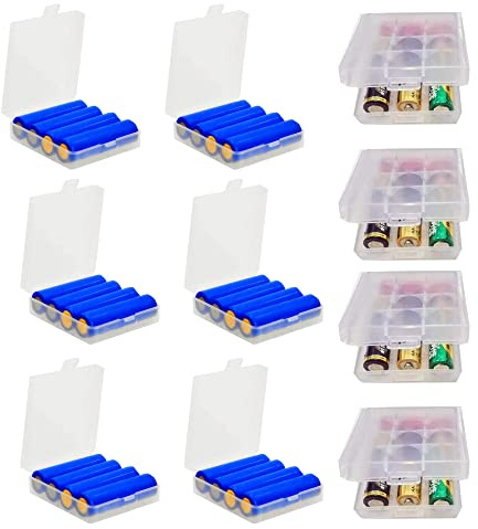 HUAZIZ 4 st 18650 plasttransportlådor för batterier/batterier + 6 förvaringslådor för batterier och batterier, förvaringslåda för AA- och AAA-batterier