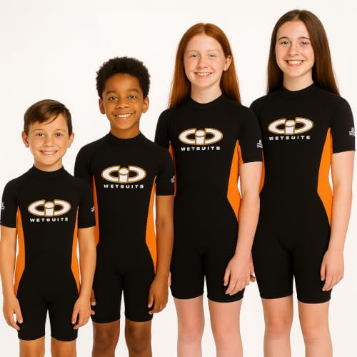 TWF Childs 3mm CIC Titanium Shortie wetsuit (Black/Sunshine Orange, Age 5-6)