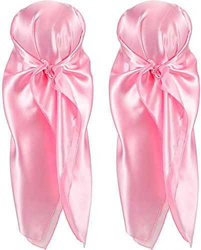 SATINIOR 35 Inch Silky Head Scarf 2 Pcs Large Square Neck Scarf Sleeping Hair Wrapping Satin for Women (Pink)