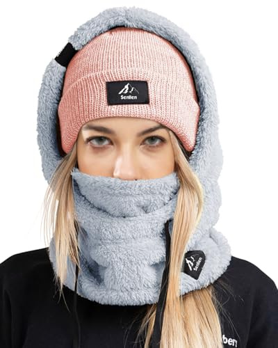 Senllen Balaclava Cold Weather Fleece Windproof Ski Mask Winter Breathable Thermal Face Mask Neck Warmer Scarf Helmet Hood for Men/Women Grey