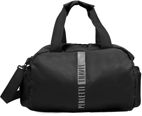 PERLETTI Bagaglio a Mano Ryanair 40 x 20 x 25 cm - Borsa da Viaggio Morbida per Uomo e Donna - Borsone Palestra Unisex con Manici e Tracolla - Borsa Sacca Sportiva Travel Bag Ultra Leggera (Nero)