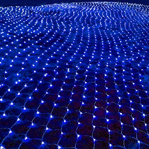 198 LED Blue Net Lights Outdoor Mesh Lights 9.8ft x 6.6ft for Garden, Lawn, Shrubs, Party, Wedding, Christmas Decorations, 8 Modes & Memory Function, Connectable, Blackish Green Wire-Blue