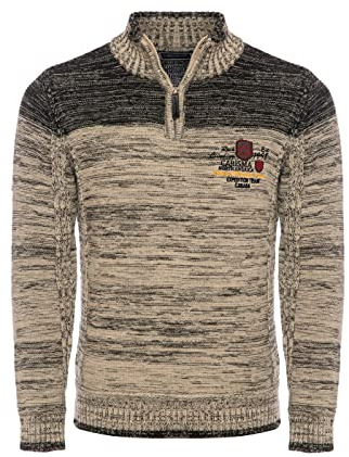 Carisma Strickpullover für Herren • Herren Troyer mit Stickerei • Angenehmer Regular Fit Pullover für Büro und Freizeit 7803 BEIGE XXL