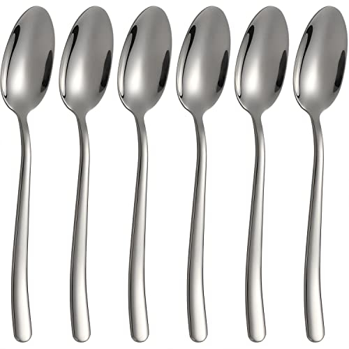 Suppenlöffel Edelstahl-Set mit 6 strapazierfähigen Bestecklöffeln, asiatischer Suppenlöffel, langer Griff, Esslöffel für Küche, Restaurant, Zuhause