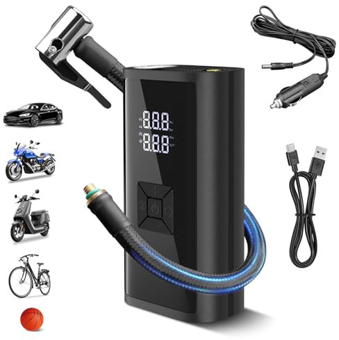 Lytool Compresor Aire Portatil, 150 PSI Compresor Aire Coche con 6000 mAh Batería Recargable, Mini Inflador Ruedas para Coches, Motos, Bicicleta, Anillo de Natación, Pelota
