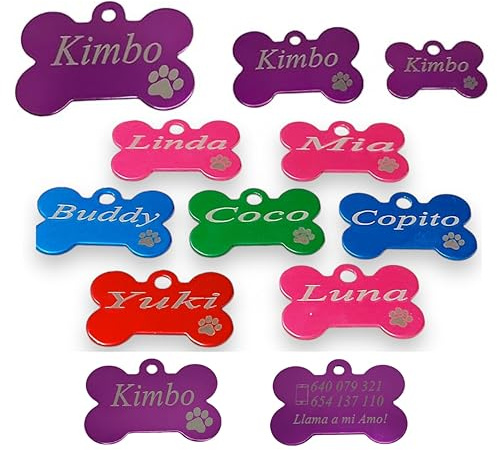 Chapa De Identificacion Para Mascotas Grabada en Forma de Hueso, Placa Perro Personalizada para Perros y Gatos, 3 Tamaños Diferentes, Chapa Identificativa Perro y Gato