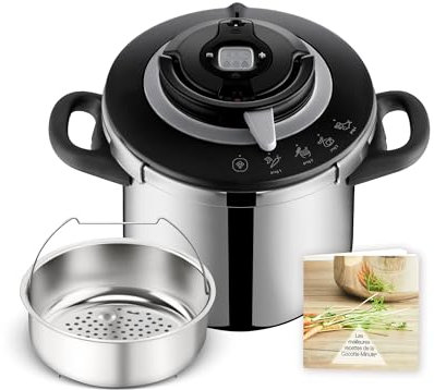 SEB Clipso+ CHEF 10L Cocotte-minute, 7-10 convives, Induction, 4programmes cuisson, Ouverture et fermeture du couvercle d'une seule main, P4551500, Gris