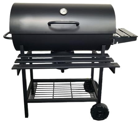 Fonction de Chauffage Puissante Grill Barbecue de Charbon de Bois 70 X 34,5 Cm Grill de Baril Compact, Gril de Villa de Patio en Métal avec étagère de Fond en Maille, étagères