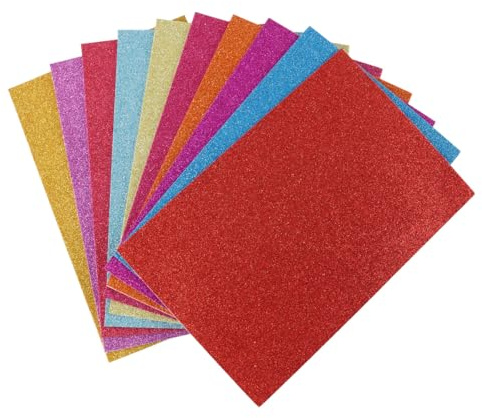 CENPEK 10 ark A4 glitterpapper 10 blandade färger självhäftande baksida glittrig kartongpapper för gör-det-själv-pyssel presentinslagning scrapbookingdekorationer
