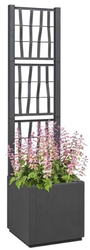 vidaXL Maceta de jardín con Enrejado Gris Oscuro 36 x 36 x 140 cm PP, Jardín y Terraza, Macetas Modernas, Materiales Resistentes al Sol, Caja para Plantas, Enrejado para Vides