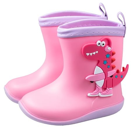 Laquieio Botas de Agua para Niñas y Niños Unisex Bota Dinosaurios de Goma Impermeable Lluvia Bebé barefoot lluvia niños Impermeable y Antideslizante zapatos