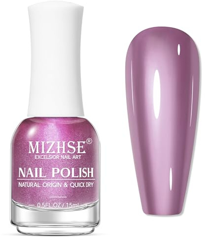 MIZHSE Lila Metallic Nagellack Schnelltrocknend, Metallic Nail Polish, Ohne UV Lampe, Schnell Trocknend Nagellack, Lila, 15ml