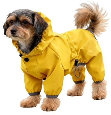 Ancsttu Veste Imperméable pour Chien - Vêtement De Pluie Imperméable Ajustable Léger Jaune - Manteau De Pluie pour Chien avec Capuche - pour Hiver Noël Halloween Neige Randonnée Chasse Thanksgiving
