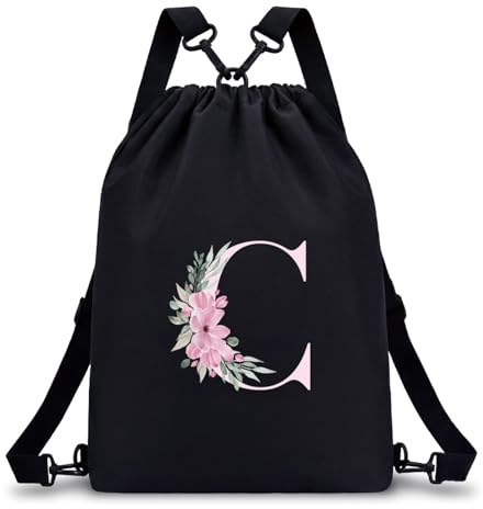 A-Z BAG Drawstring Swimming Bag Initial Gifts for Girls Kids (Black, C)