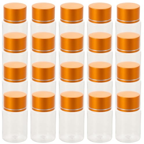 IMIKEYA 20 flaconi di pillole trasparenti: flaconi di plastica vuoti da 30 ml con coperchi metallici a prova di perdita. Scatola trasparente per reagenti e articoli da toeletta.