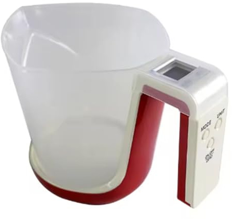 Hipzeepo Báscula Electrónica Doméstica con Vaso Medidor Desmontable de 1000 Ml/5 Kg para Preparar Leche en Polvo, Color Rojo