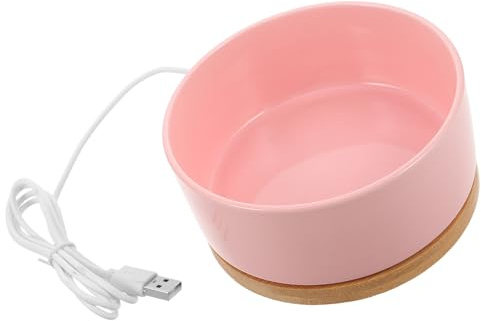 JECOMPRIS Cuenco Calentado para Gatos Pequeño de Cerámica Rosa con Control de Temperatura Constante, Alimentado por USB, Bebedero Térmico Adecuado para Exteriores E Invierno