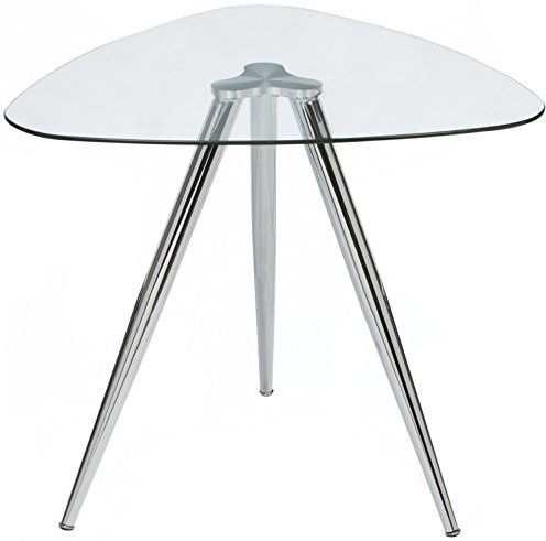 Mango Steam Lisbon 3-Sided Bistro Table, Tempered Glass Triangle Top - Modern Pub Table for Dining Room and Kitchen (Chrome)