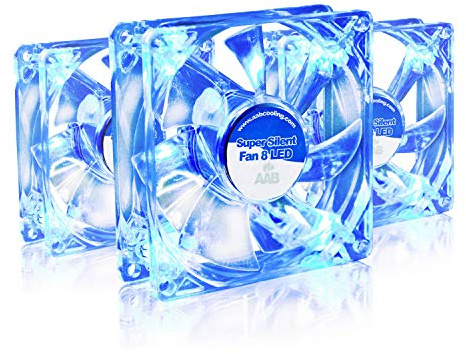 AABCOOLING Super Silent Fan 8 Blue LED - Värdepaket - 3 st - Tyst och Effektiv 80mm Fodral Fläkt med blå LED och 4 Vibrationsdämpare, 12V Fläkt, för PC-Fodral, 8cm Fläkt, Högt Luftflöde, CPU-kylfläkt