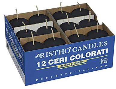 Risthò 56200_18 Candele Cero, Nero, Diametro 4 cm, Altezza 7 cm, 12 pezzi
