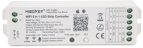 lighteu®, Milight Miboxer 5in1 WiFi LED Streifen Controller, Amazon Alexa Google Home Sprachsteuerung Fernbedienung und APP-Steuerung, keine WiFi-Box erforderlich Kompatibel mit 5 Ausgangsmodi, WL5