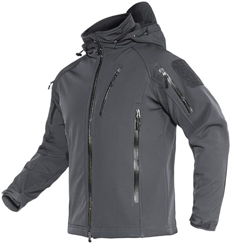 TACVASEN Herren Softshell Jacke Gefütterte Atmungsaktiv Bike Angeljacke Fleece Mulitaschen Warm Winterjacke (XXL, Dunkelgrau)