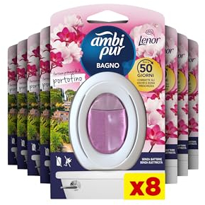 Ambi Pur Bagno Profumatore Per Ambienti, 8 Profumatori Bagno, Fragranza Fioritura di Portofino, Diffusore Ambiente Con Tecnologia Elimina Odori, Durata Fino a 50 Giorni Per Profumatore