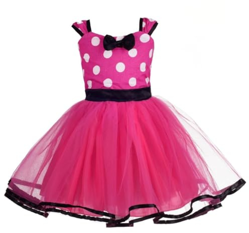 Lito Angels Vestito Topo Cartone Bambina Abito Pois con Cerchietto Costume Carnevale Festa Compleanno Natale, Taglia 4-5 Anni, Rosa Caldo Pois (Etichetta in Tessuto 130)