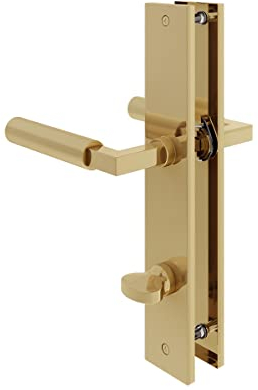 MS Beschläge Messing Optik Langschildgarnitur Mod. Lübeck Türbeschlag Baustil Türdrücker Türklinke Schildgarnitur 245x45mm (WC DIN Norm)