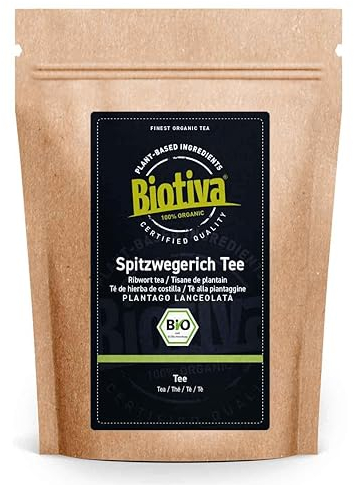 Biotiva Spitzwegerich Tee Bio 250g - Plantago lanceolata - Spießkraut, Lungenblattl - ohne Zusätze - vegan - 100% Bio-Qualität - Abgefüllt und kontrolliert in Deutschland