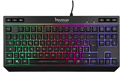 Konix Drakkar Clavier Gaming Filaire à Membrane Spelheim TKL AZERTY - Format TKL sans pavé numérique - Rétroéclairage