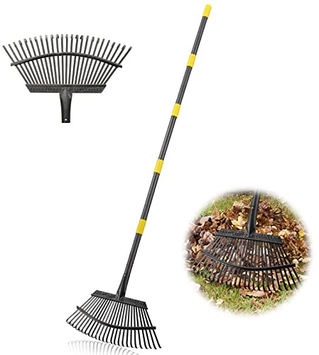 Garden Rake - Large Leaves Rakes for Gardening - 25 Metal Tines 18 Wide - 78 Long Handle Leaf Rakes for Lawns Heavy Duty for Yard Lawn Shrub Garden Beds
