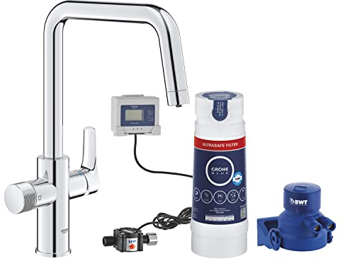 GROHE Blue Pure Start - Starter Kit mit Ultrasafe Filter (C-Auslauf, 150° schwenkbar, separater Griff für gefiltertes Wasser), chrom, 30594000