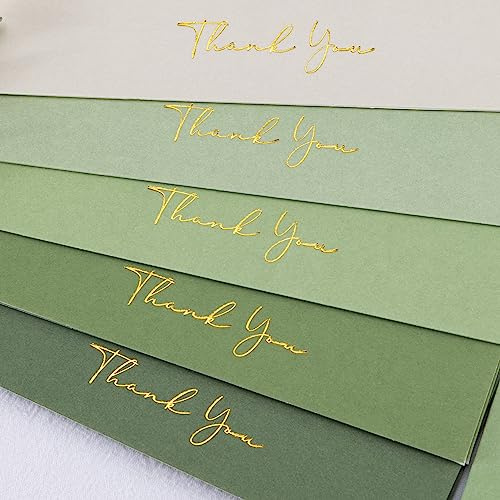Crisky Sage Green Thank You Cards with Envelopes & Stickers， 50 Pack Bridal Shower Graduation Thank You Cards Small Business, Wedding Baby Shower Birthday Funeral Notes Bulk