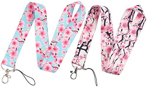 Courroie de Cou de Lanière, 2Pièces Courroie tour de cou Strap Lanière,Porte-clé Clef Bracelet Lanière Tour de Poignet Cordon Strap, Pour Porte Badges d'Identification,Téléphone Portable (Fleur-B)